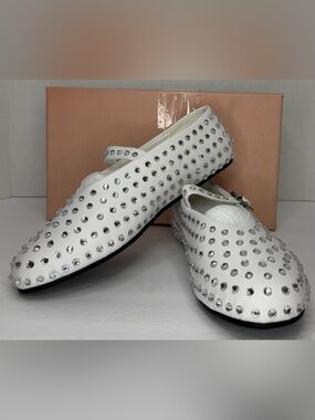 ARQA White Studded Rhinestone Mary Jane Flats Dress Shoes 8.5 NIB
